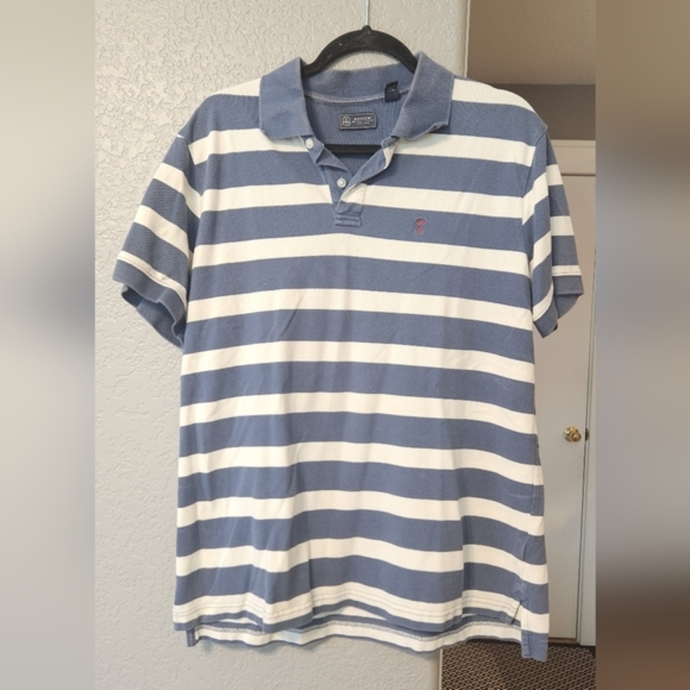 Men's Arrow Blue and White Striped Polo, Size L